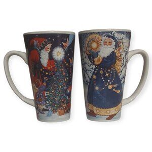 CIC Set of 2 16oz Tall Coffee Mugs Father Christmas Santa Judith Ann Griffith